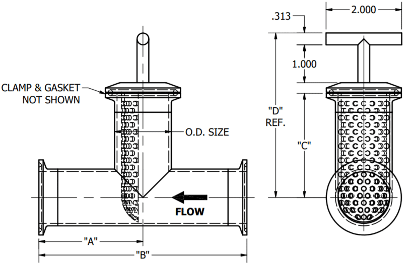 Tee Line Strainer Dimensions
