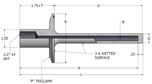 Reotemp® Lagging Sanitary Tri-Clamp Thermowell (STL) - Image 3